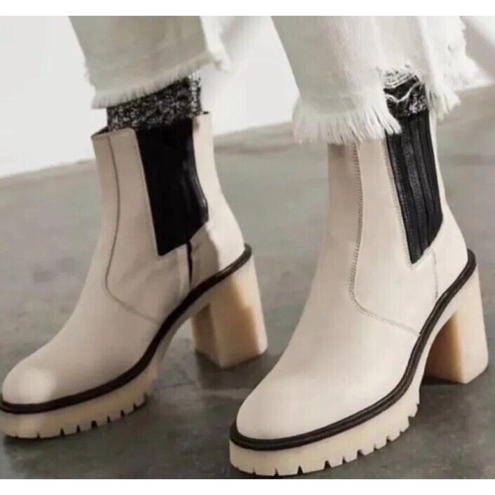 Free People James Chelsea Boot •EUR 38 US 8• Cream White Chunky Heel Leather - Picture 2 of 16